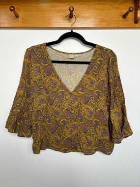 twik Paisley V-Neck Bell Sleeve Blouse | M